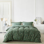Yuheguoji Botanical Duvet Cover King Size 100% Cotton Green Duvet Cover 3 Pcs Set 1 Farmhouse Dark Green Leaves Patterned Duvet