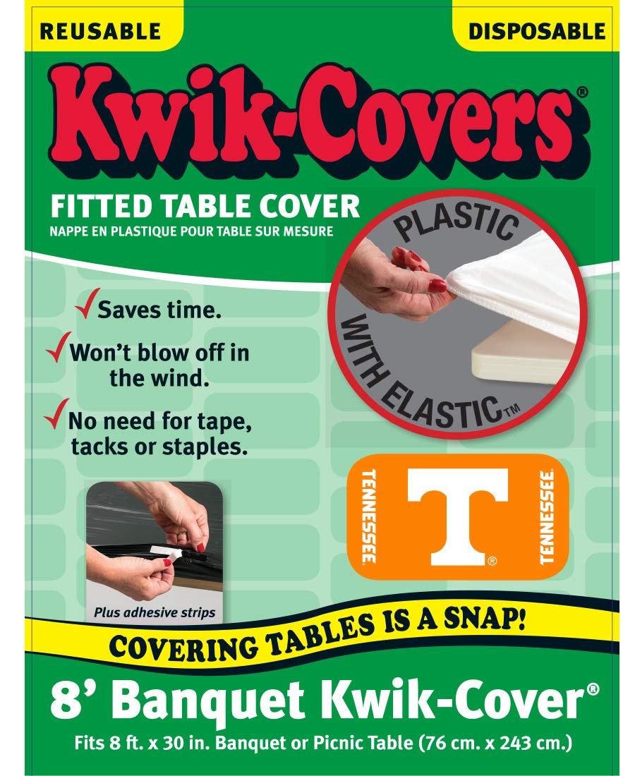 Collegiate Kwik-Covers Rectangle Plastic Table Covers, Bundle Of 2 (University Of Tennessee, 8')