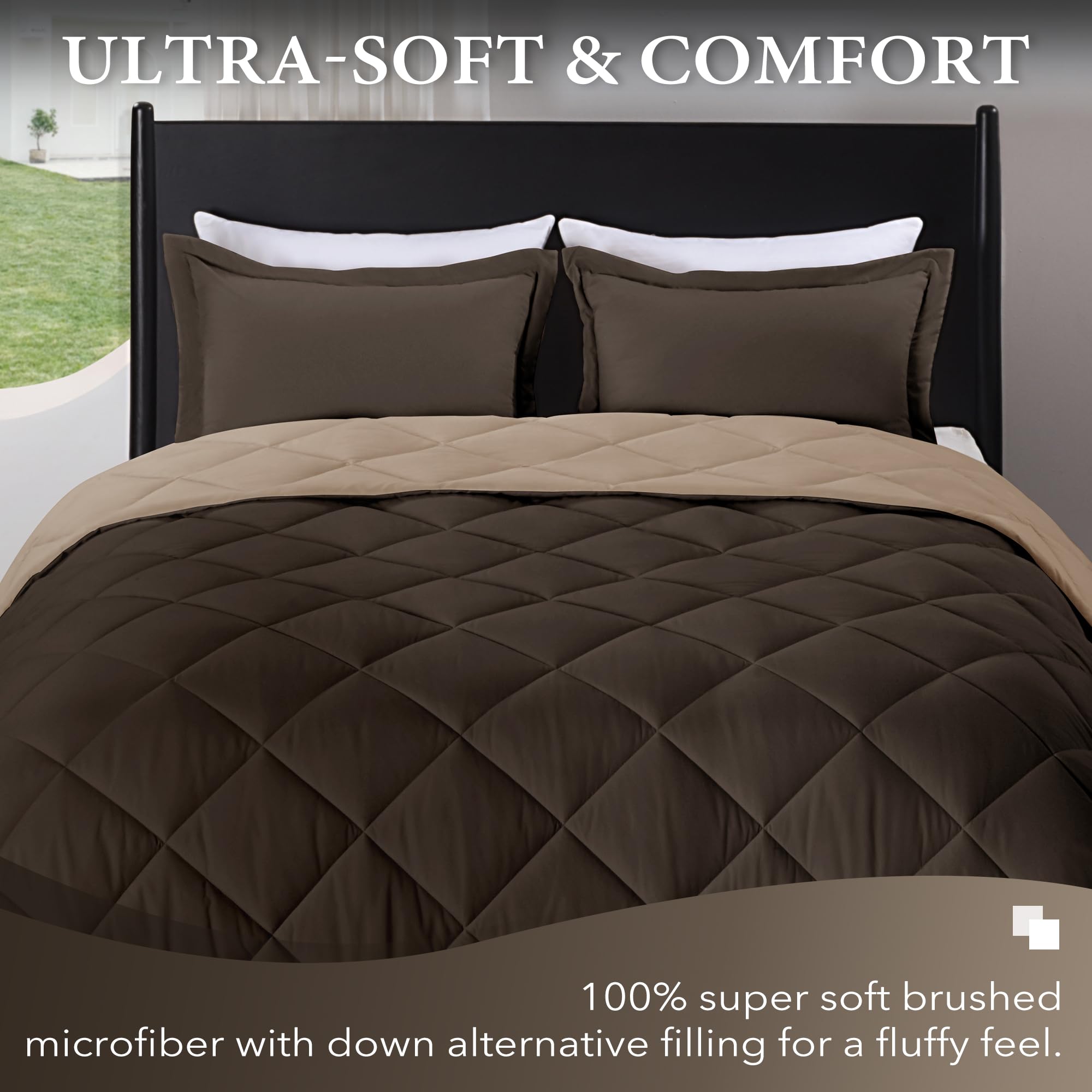 Downluxe Twin Comforter Set - Brown And Tan Twin Comforter, Soft Bedding Comforter Sets For All Seasons, Twin Bed Comforter Set - 2 Pieces - 1 Comforter (66'X92') And 1 Pillow Sham(20'X26')