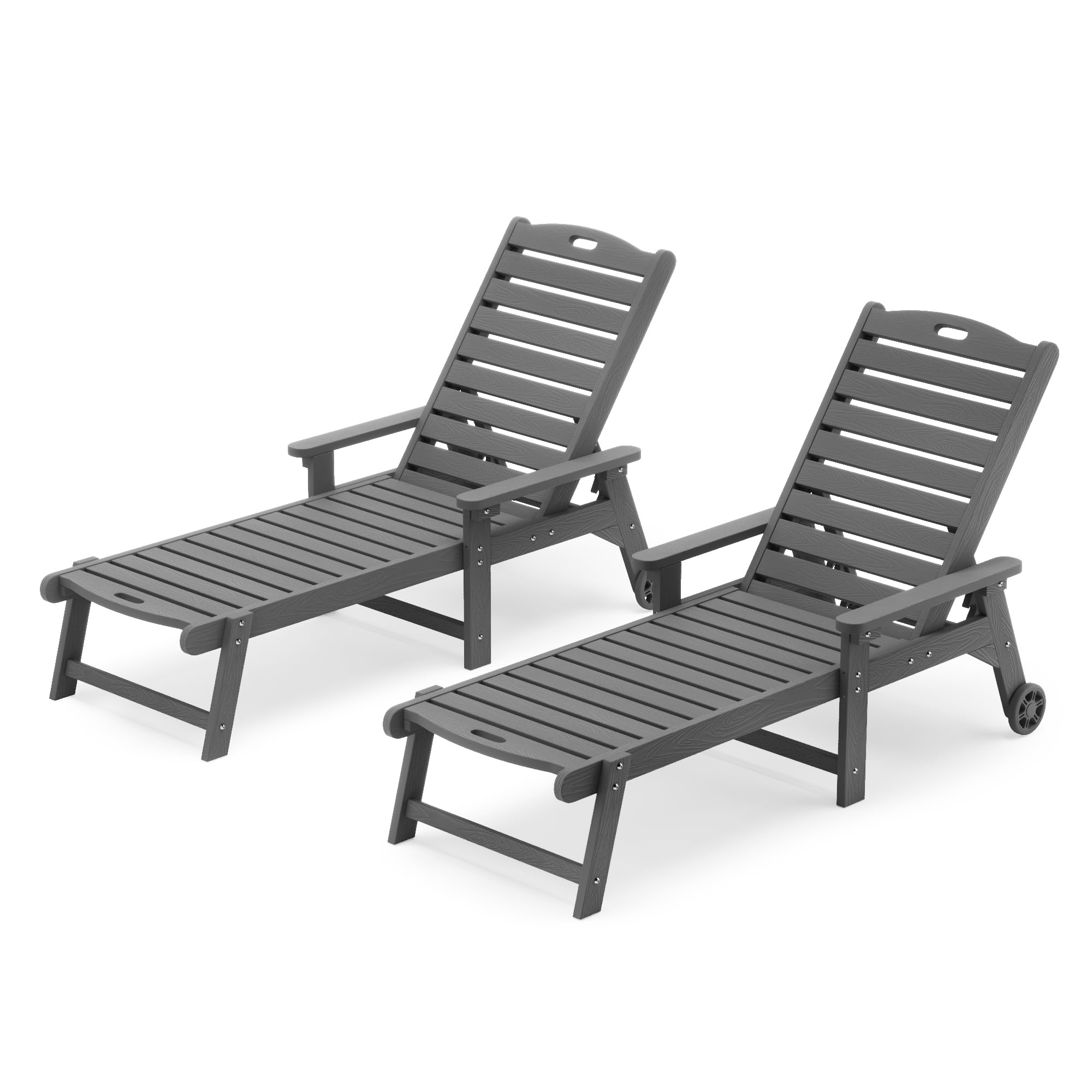 Lue Bona Outdoor Chaise Lounge Chairs Set Of 2, 79'' Oversized Hdps Chaise Lounger, 5 Positions Adjustable Lounge Chairs, Pool Lounge Chair With Wheels For Poolside, 3 Year Warranty, Dark Gray