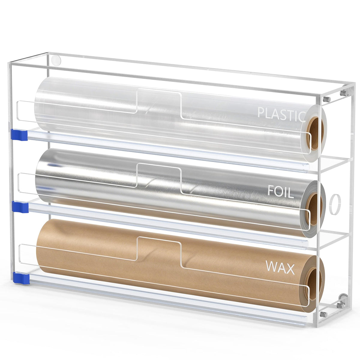 FUKANG 3 In 1 Acrylic Aluminum Foil, Plastic Wrap Organizer with Cutter