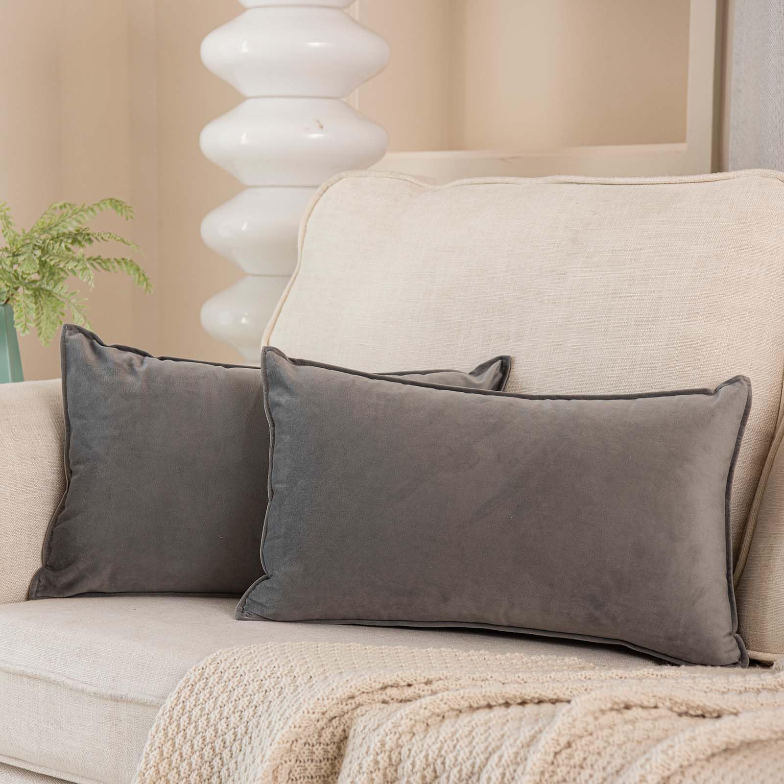 Juspurbet Gray Lumbar Velvet Throw Pillow Covers 14X24 Inch Set Of 2 For Home Decor Living Room Bedroom Couch Decorative Broadsi