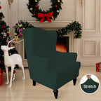 Easy-Going Wingback Chair Slipcover, Polyester Spandex Jacquard, Dark Green, Small Checks, Fits Seat Width 20-30 inches