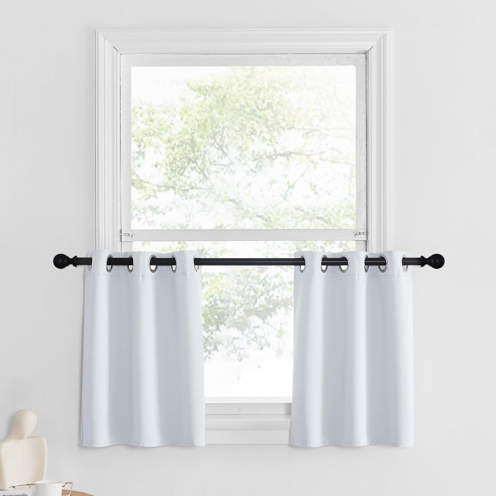 Nicetown Room Darkening Small Window Curtains Elegant Home Decorative Blackout Valance Tiers With Grommet Top For Living Room Nursery Bedroom, 29 Wide By 24 Long, Greyish White, 2 Panels