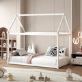 Gorelax Twin House Bed, Wooden Montessori Floor Bed With Roof & Slats, House Shaped Platform Bed Frame Twin Bed For Kids Teens Boys Girls, No Box Spring Needed (White)