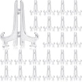 Wilzing 100 Pieces 3 Inch Clear Plastic Easel Stands Mini Acrylic Plate Stand Holders Display Picture Mini Easel Stand for Displ