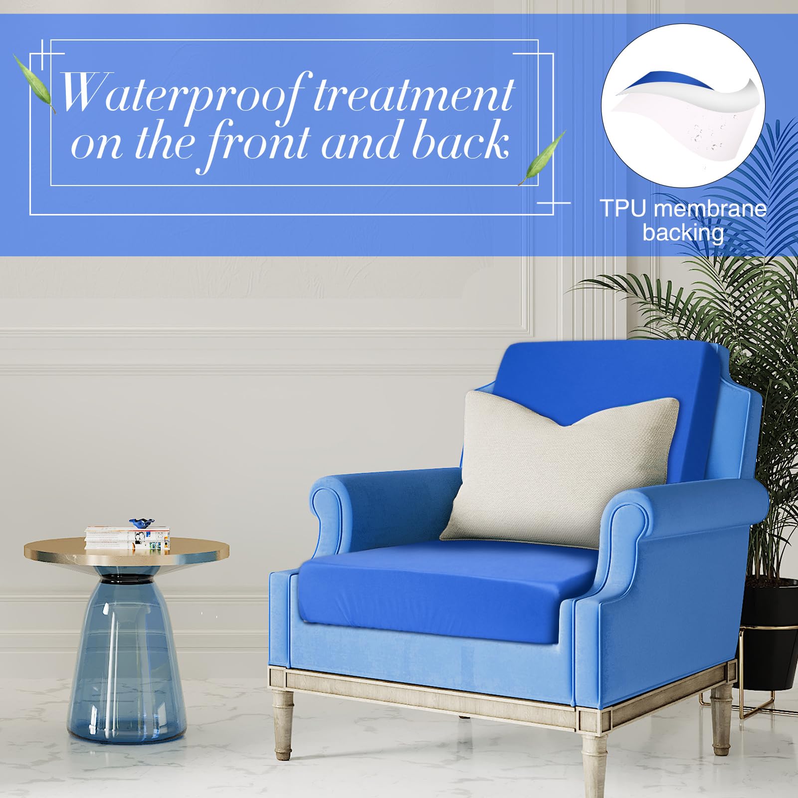 Newwiee 8Pcs Patio Stretch Sofa Cushion Cover Outdoor Cushion Cover Replacement Patio Furniture Cushions Couch Slipcovers Chair Seat Cover Soft Flexibility Protector (Royal Blue,Waterproof Pure)