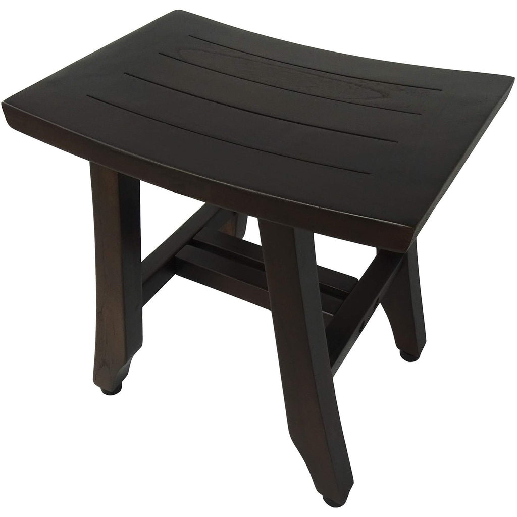 HomeRoots Dark Brown Compact Teak Corner Shower/Outdoor Bench in Brown Finish