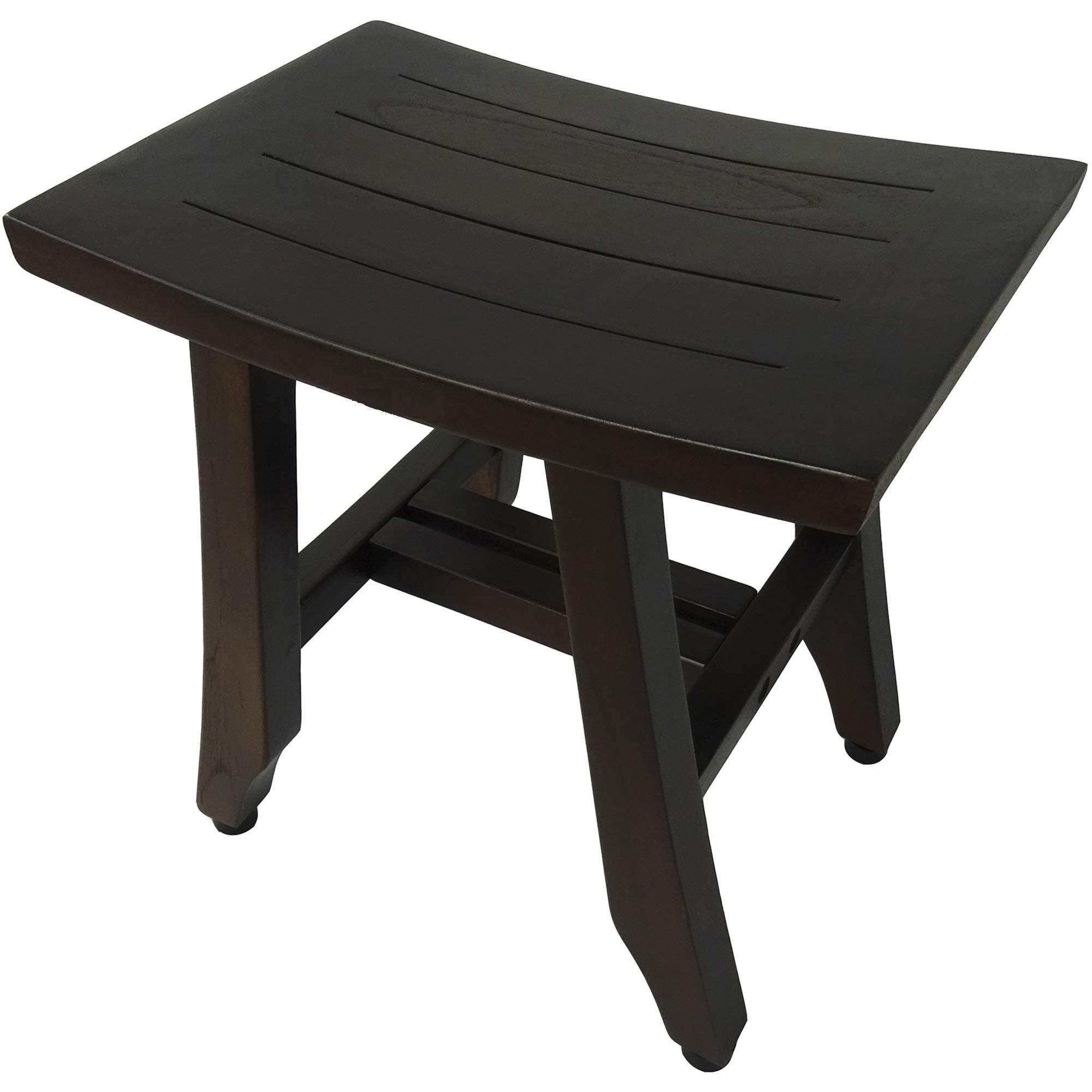 HomeRoots Dark Brown Compact Teak Corner Shower/Outdoor Bench in Brown Finish