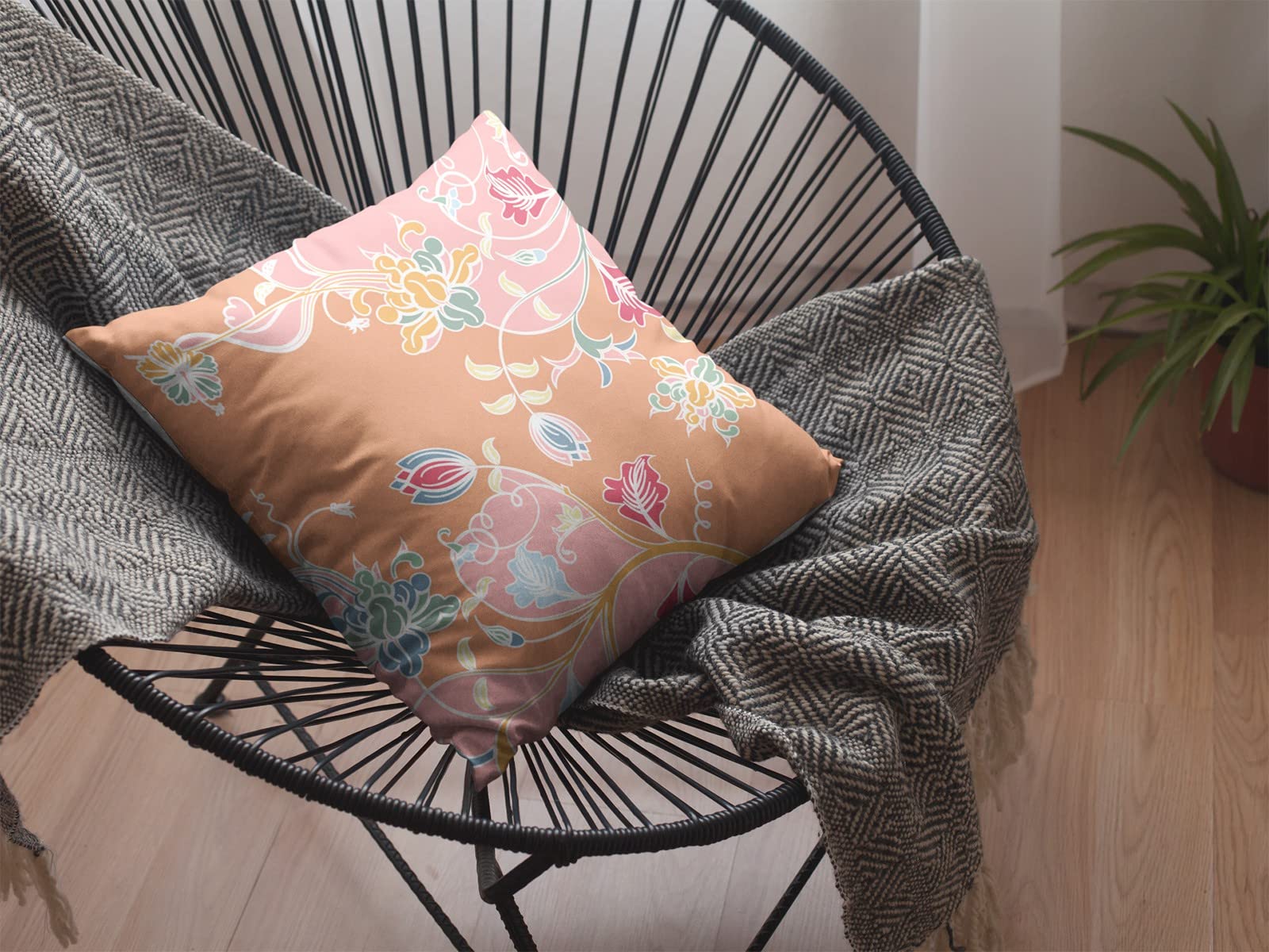 HomeRoots Pink On Orange Broadcloth Pink Orange Garden Indoor Outdoor Throw Pillow
