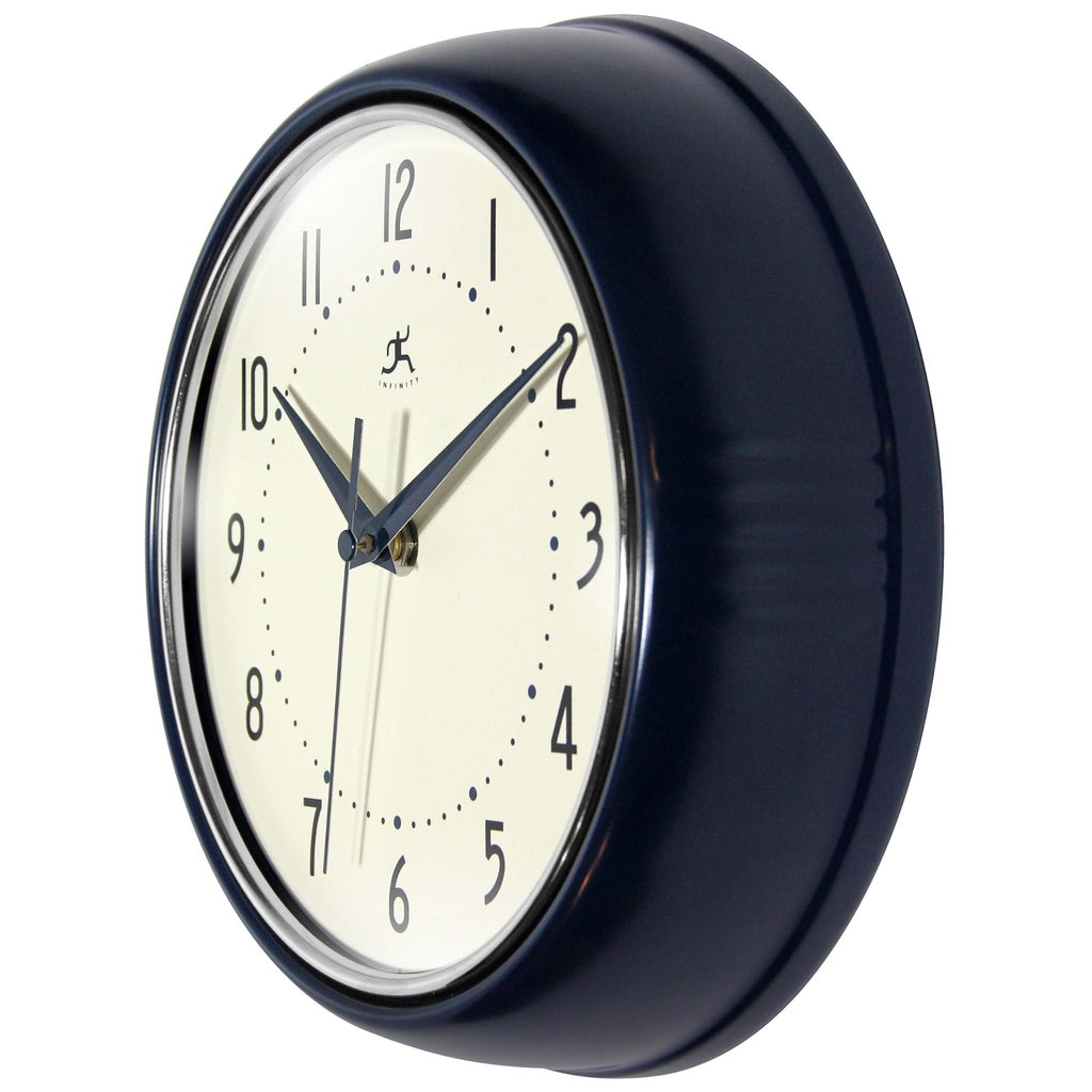 Infinity Instruments Retro 9.5 Inch Round Indoor Wall Clock, Navy Blue