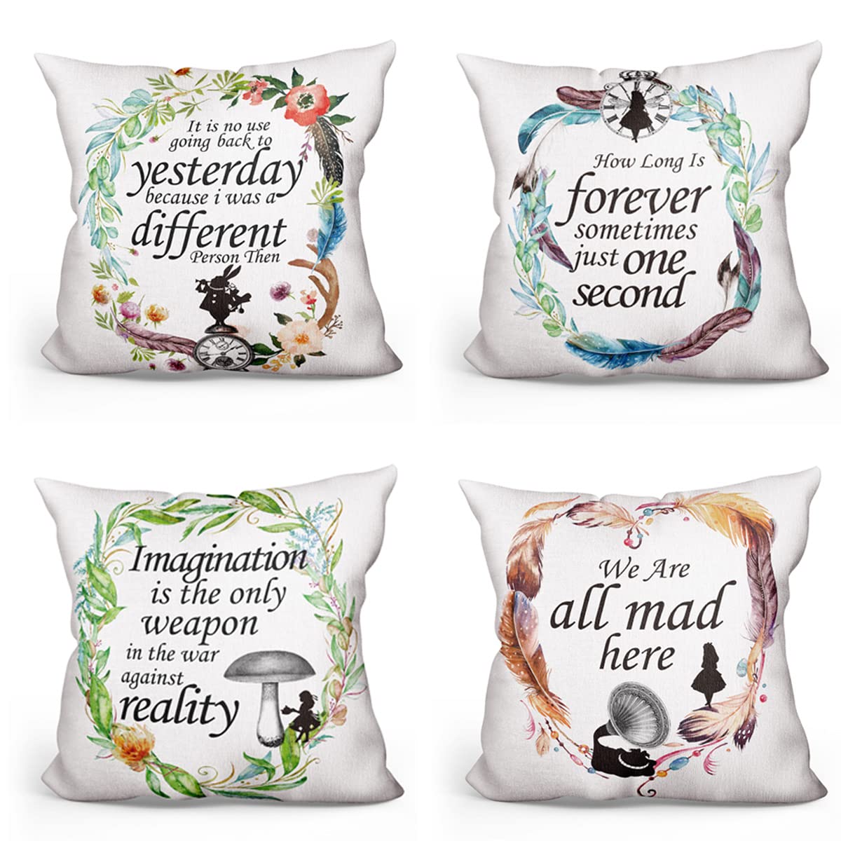 Alice In Wonderland Quote Throw Pillow Covers Set Of 4 Cute Pillow Cases Linen Pillowcases Cushion Case Home Decor Gifts For Tee