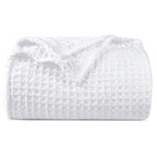 Phf Ultra Soft Waffle Weave Blanket Twin Size 66'X 90'- Washed Lightweight Breathable Cozy Woven Blanket For Bed - Aesthetic Decor For Couch Bedding Sofa Home Car - White