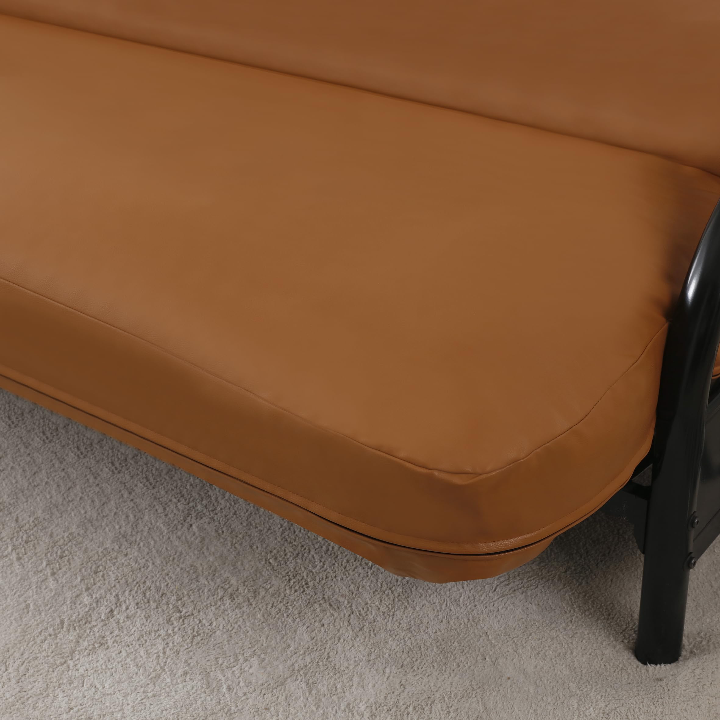 OctoRose Twin Size Faux Leather Futon Cover - Waterproof, Caramel, 3 Side Zipper, Model ZFC