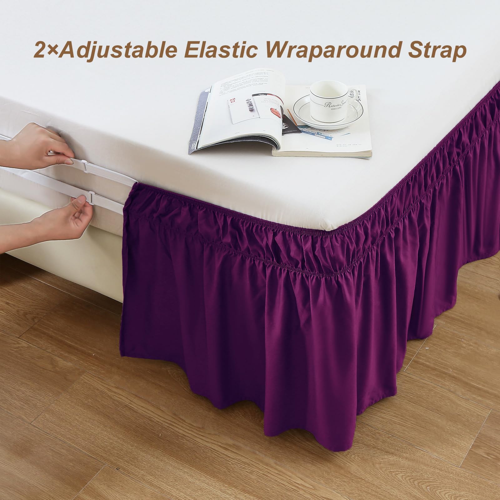 Meila Full Bed Skirt, Wrap Around Ruffle Bed Skit For Full Beds With 24 Inch Drop, Elastic Dust Ruffles Easy Fit Wrinkle & Fade Resistant, Purple