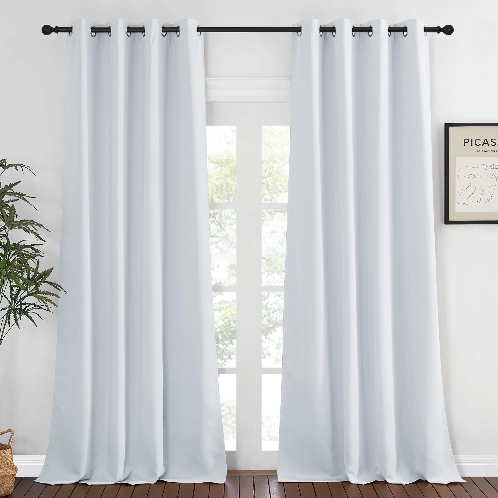 NICETOWN Greyish White Living Room Curtain, Room Darkening Grommet Thermal Insulated Window Treatment Sound Reducing for Bedroom