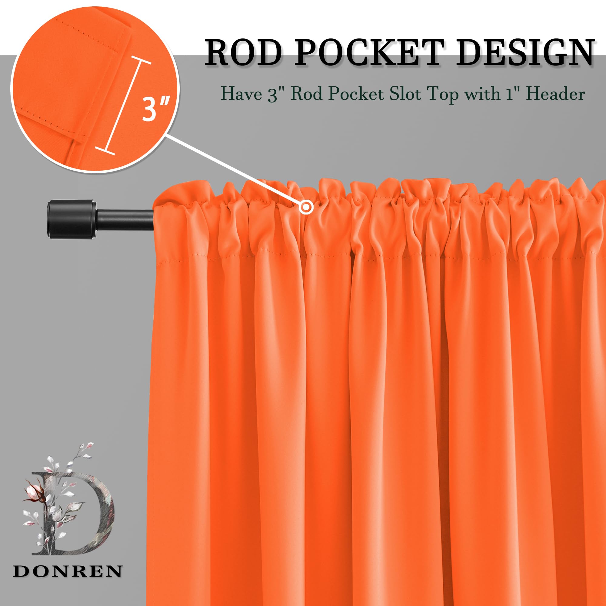 72 Inch Long Room Darkening Bedroom Curtains - Tangerine Orange Blackout Thermal Insulated Window Treatment Drapes For Livingroom Door Curtains,W 52 X L 72,2 Panels