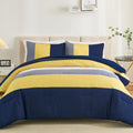Wongs Bedding Comforter Set Queen, Reversible Blue Striped Patchwork Down Alternative Comforter For Queen Bed,3 Pieces (1 Comfor