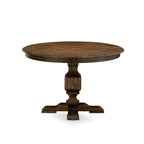 East West Furniture F3AB7-747 7 Piece Modern Dining Table Set Consist of a Round Wooden Table with Pedestal and 6 Light Sable Linen Fabric Parsons Dining Chairs, 48x48 Inch, Distressed Jacobean