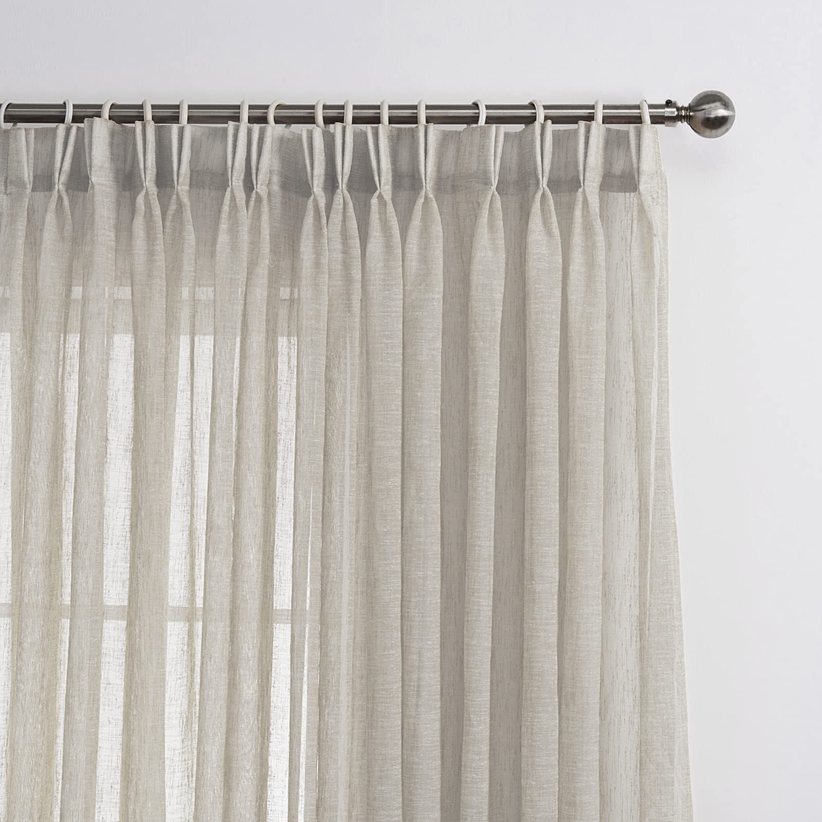 Lantime Semi Sheer Curtains, Faux Linen Double Pleated Window Sheer Curtains Panels Drapery For Home, Hotel, Office, Camel, 100