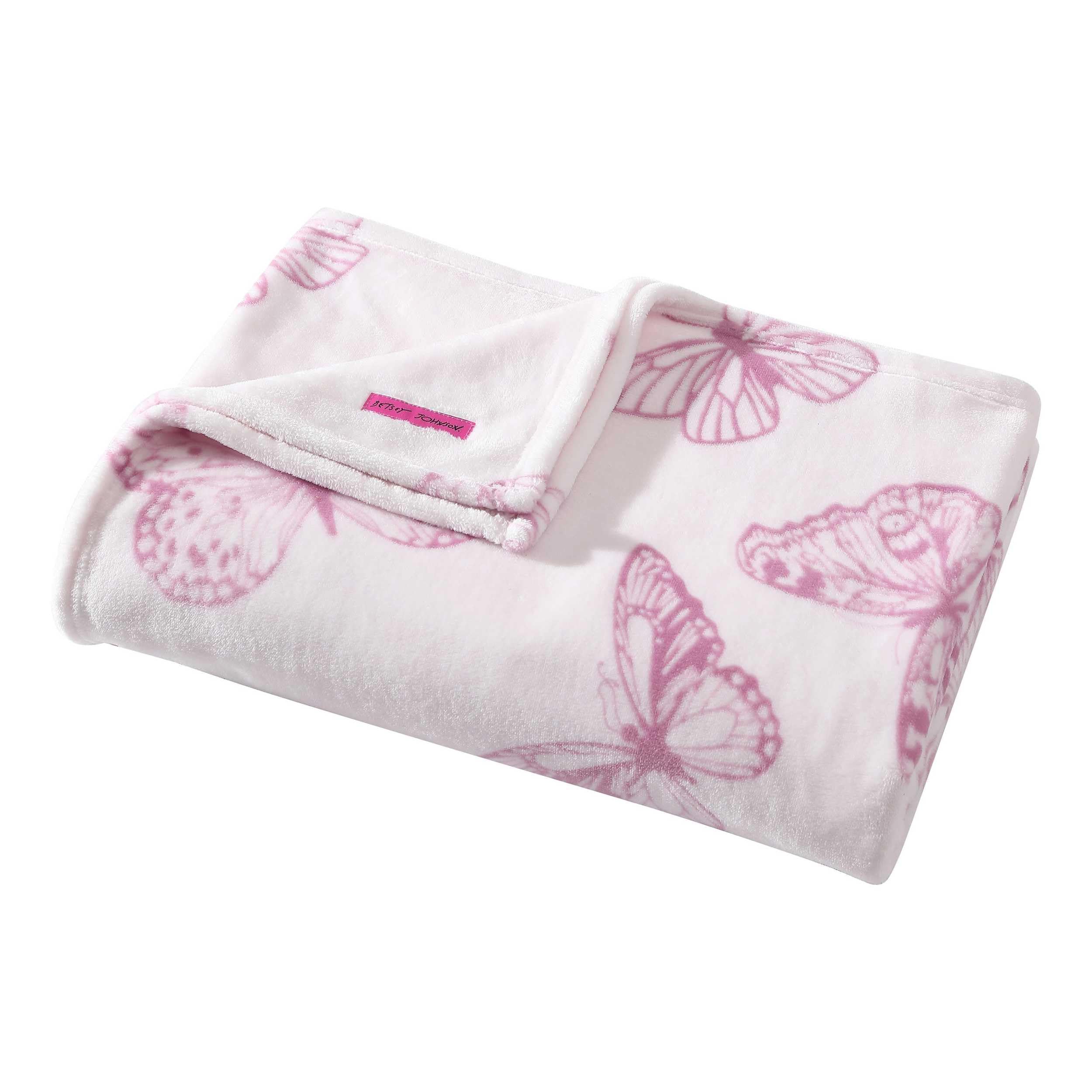 Betsey Johnson - Blanket, Ultra-Soft Plush Bedding, Warm & Cozy, Oversized Room Essentials (Malachite Butterfly Pink, King)