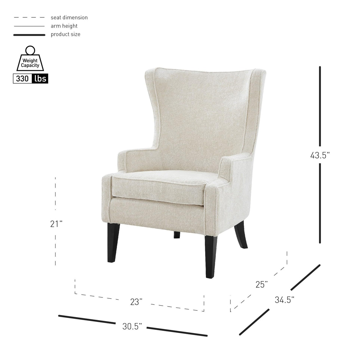 Npd Furniture And More Clementine Kd Fabric Wing Arm Accent Chair, Cream