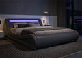 Allewie Full Size Led Platform Bed Frame With Adjustable Headboard/No Box Spring Need/Easy Assembly/Faux Leather In Grey