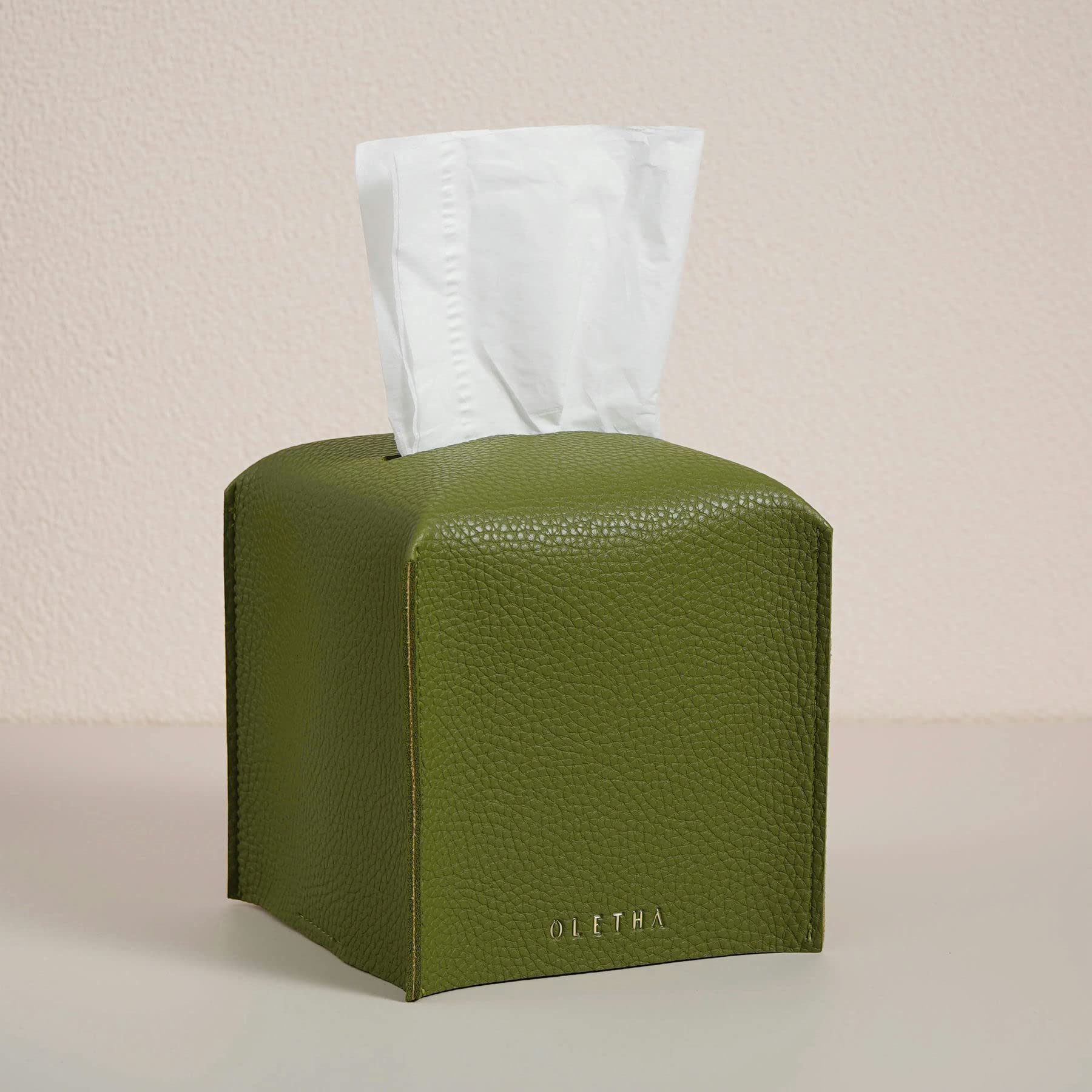 OLETHA Square Tissue Box Cover - Aesthetic Desk Decor for Room, Home & Office - Tissues Cube Boxes Holder - Green