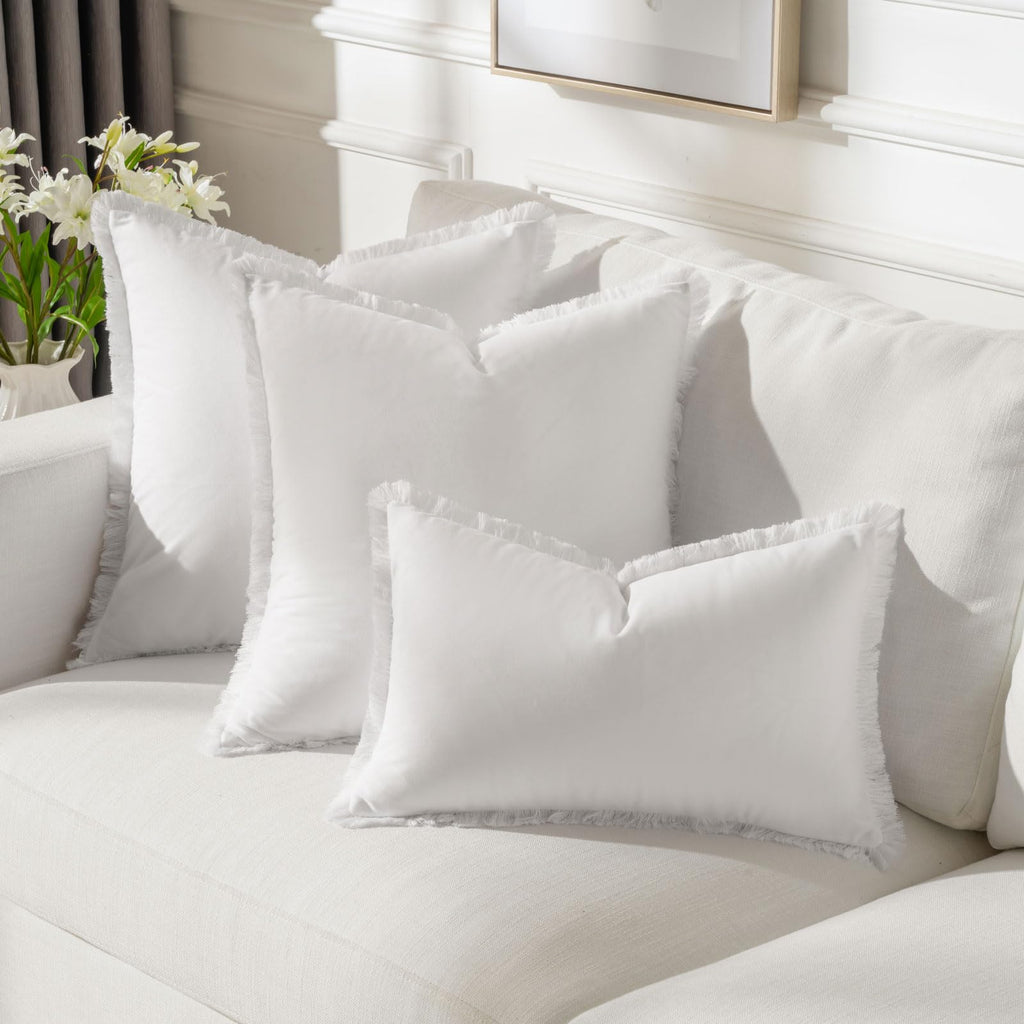 Futei Cream White Boho Throw Pillow Covers With Tassels 18X18 Inch Set Of 2,Soft Velvet Decorative Cushion Case,Home Decor For C