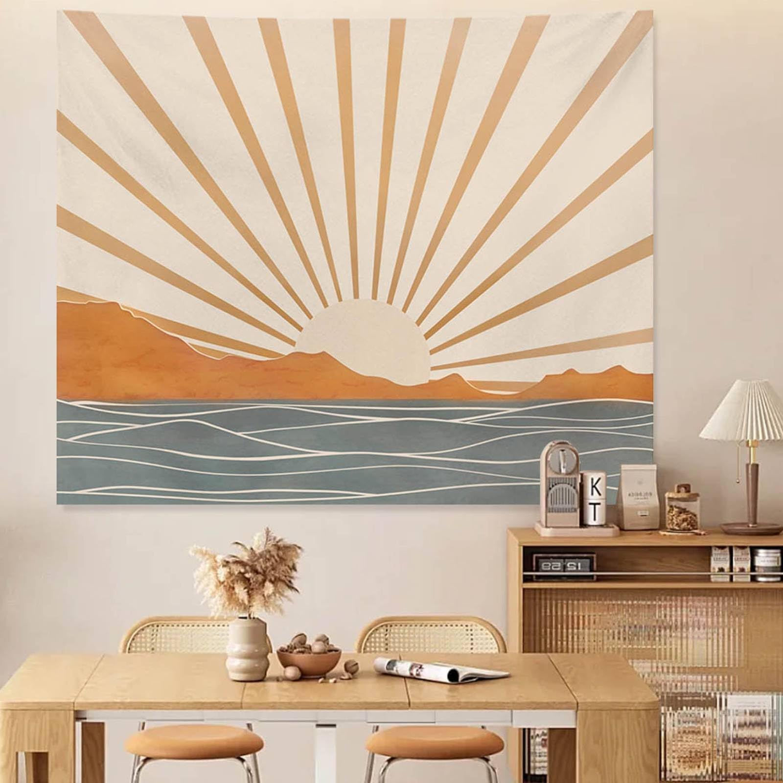 Apdidl Boho Tapestry Wall Hanging For Bedroom Aesthetic, Bohemian Sun Sunrise Sea Vintage Tapestries For Living Room, Retro Hipp