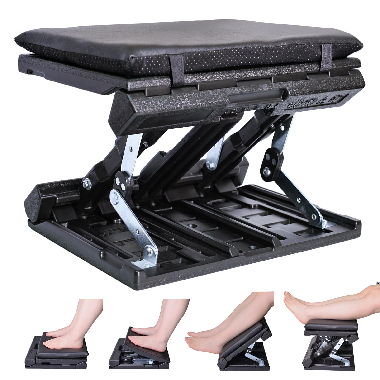 Foot Rest for Under Desk at Work Enlarged, Ergonomic Footrest with Adjustable Height and Angle, Foldable Foot Stool with Removab