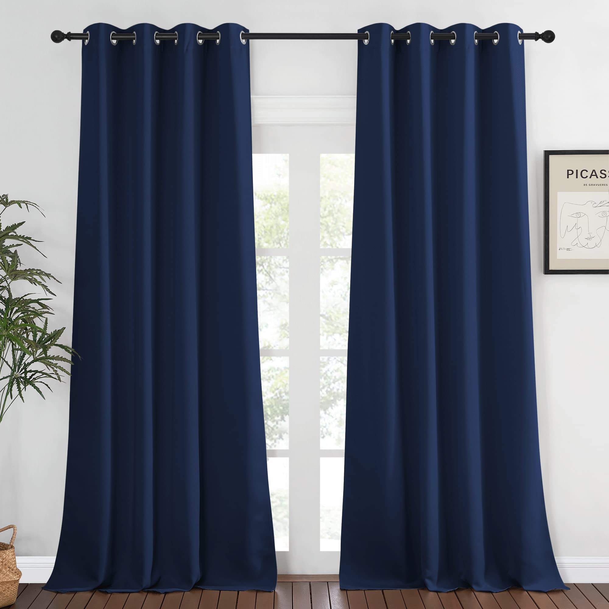 NICETOWN Blackout Navy Blue Curtains 120 inch Length - Window Treatment Energy Saving Thermal Insulated Room Darkening Solid Gro