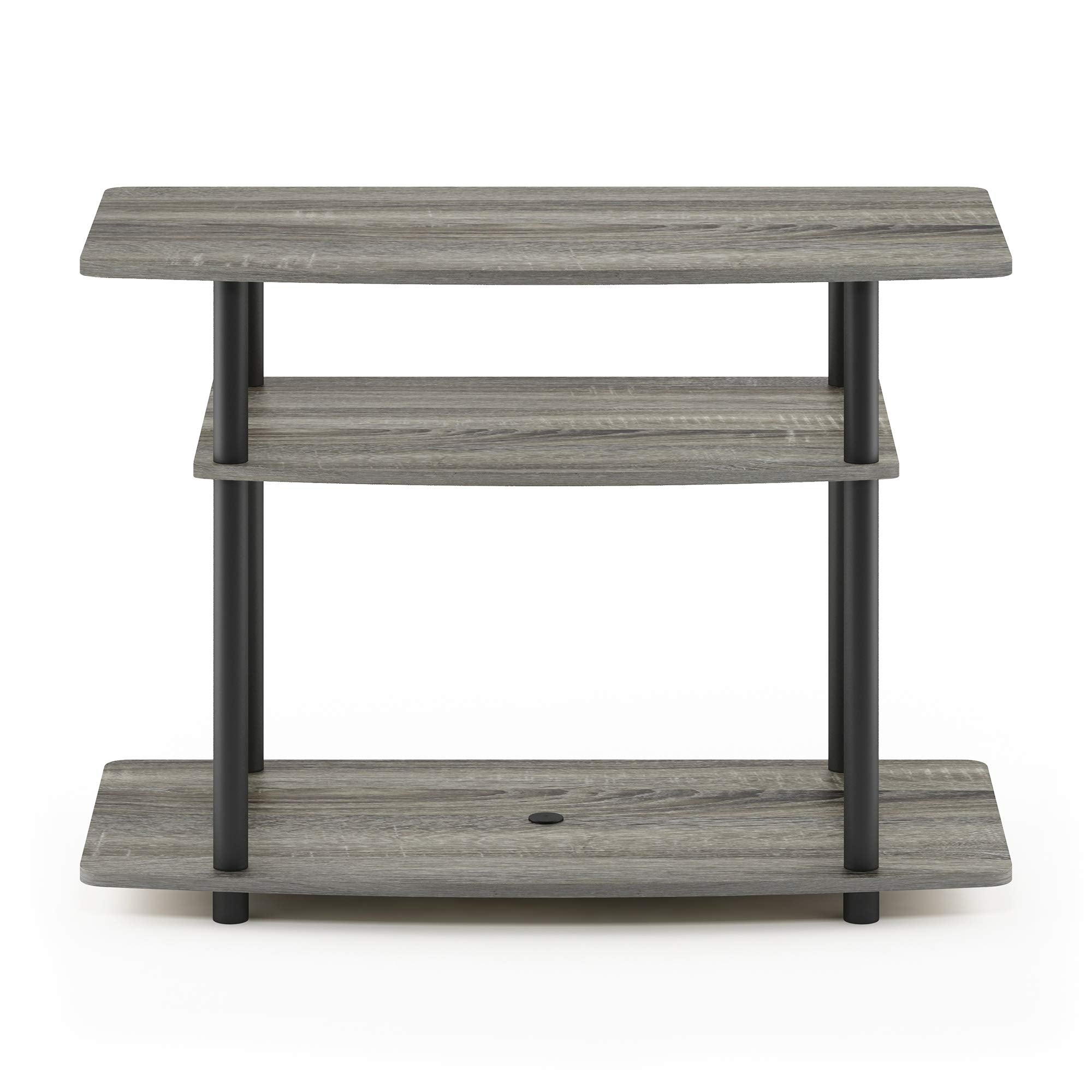Furinno Turn-N-Tube No Tools 3-Tier Entertainment Center TV Stand for TV up to 32 Inch, Plastic Round Tubes, French Oak Grey/Black