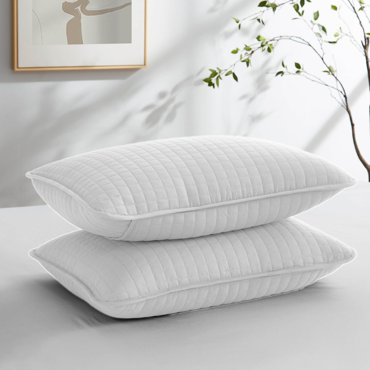 Southshore Fine Living, Inc. - Vilano Springs - Pair Of Quilted Pillow Sham Covers (No Inserts), 18' X 18', Bright White