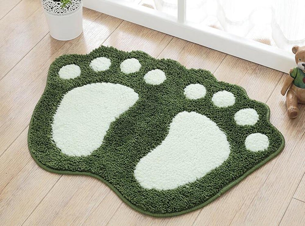 GAVI Home Decor Cute Footprint Bath Mat Bathroom Rug Mat Non Slip Feet Bath Mat Water Absorbent Bath Rug Microfiber Doormat (Gre