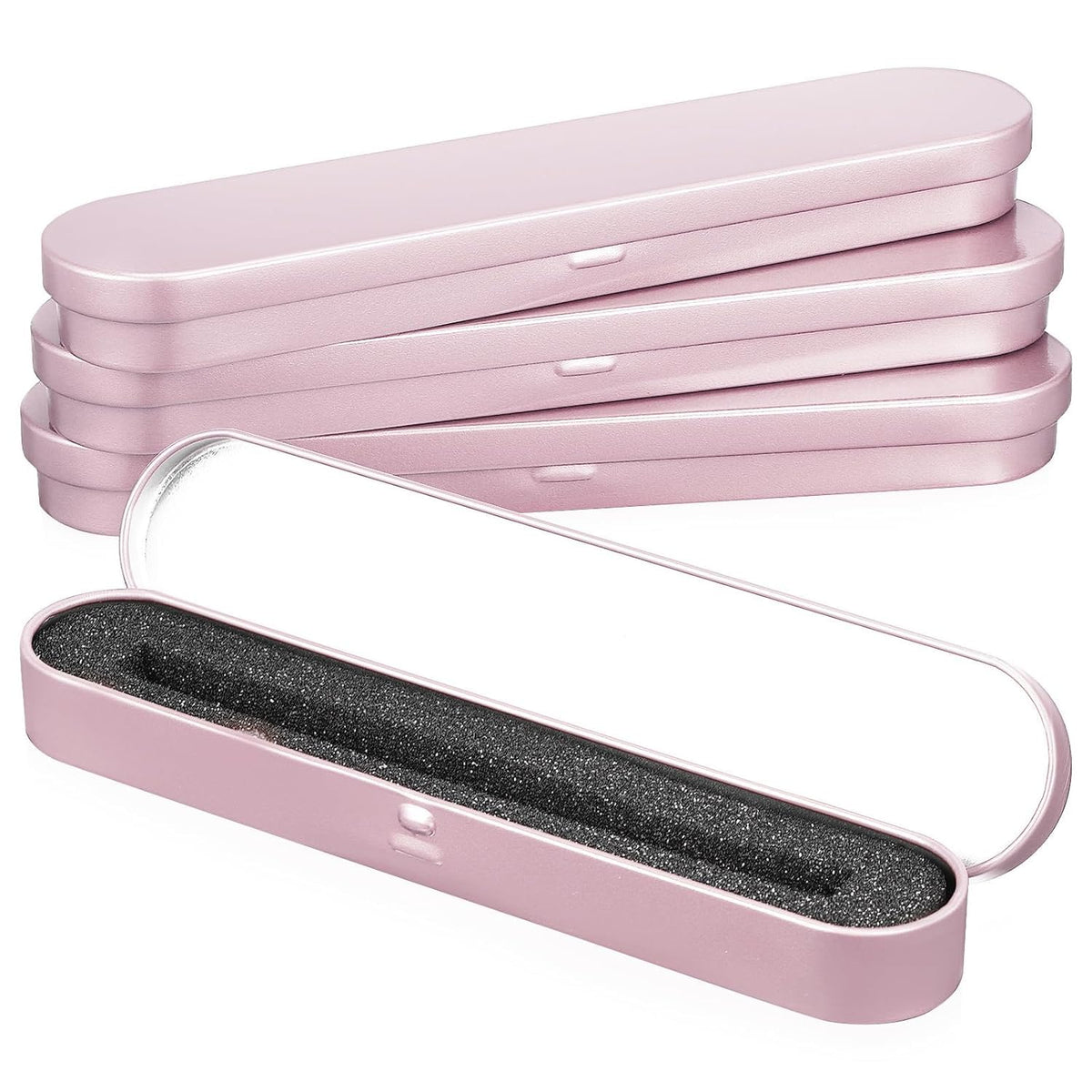 STORE 2508 4Pcs Empty Hinged Metal Box with Removable Sponge for Fountain Pens Ballpoint Pens Pencils Stationary Cutlery Candies