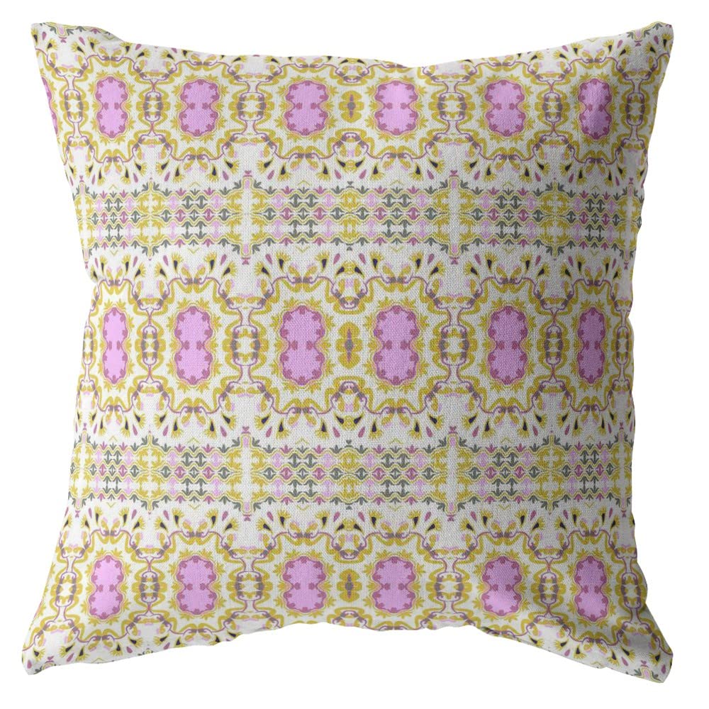 HomeRoots 18â€ Yellow Lavender Geofloral Suede Throw Pillow