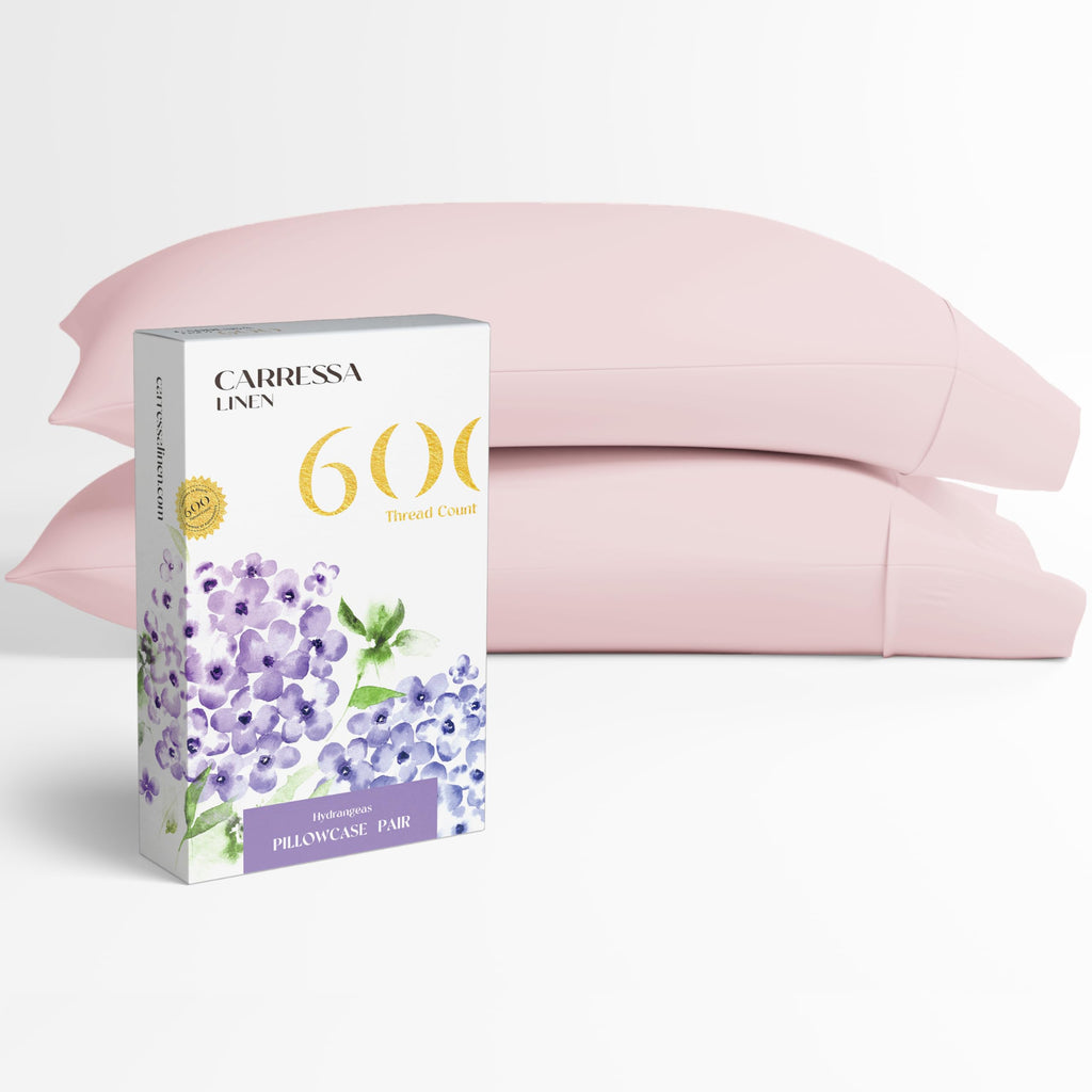 Carressa Linen 100% Egyptian Cotton Pillow Cases Set Of 2-600 Thread Count Blush Standard/Queen Pillowcase For Sleeping, Soft, S