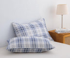 Sleepbella Blue White Plaid Duvet Cover Set, 100% Cotton Bedding, Buffalo Grid Geometric Checker Pattern, With Button Closure (3