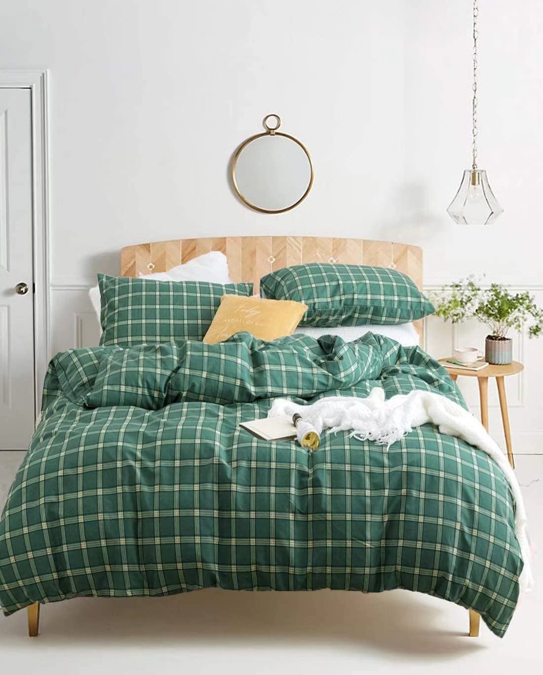 Houseri Green Plaid Comforter Set Full Green Grid Bedding Full Size Green Buffalo Checkered Comforter Sets Emerald Green Bedding