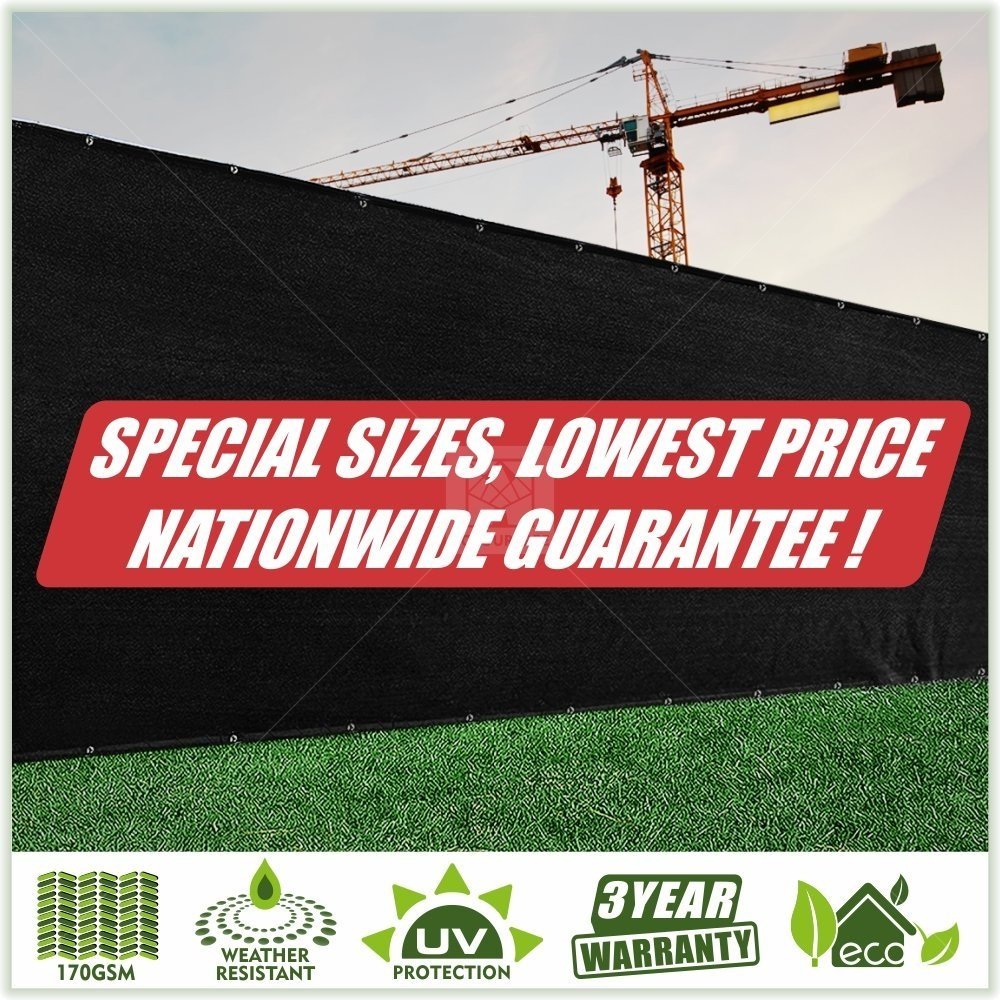 Colourtree Customized Size Fence Screen Privacy Screen Black 6' X 22' - Commercial Grade 170 Gsm - Heavy Duty - 3 Years Warranty