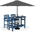 SERWALL Outdoor Bar Set with 9ft Umbrella, All-Weather HDPE Patio Bar Chairs and Table, Outdoor Furniture Set, Blue (Umbreall Ba