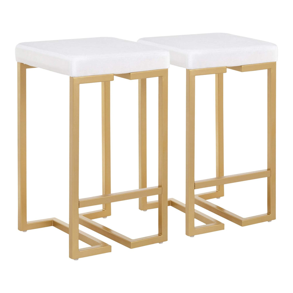 Midas 26 Contemporary-Glam Counter Stool In Gold With White Velvet Cushion By Lumisource - Set Of 2