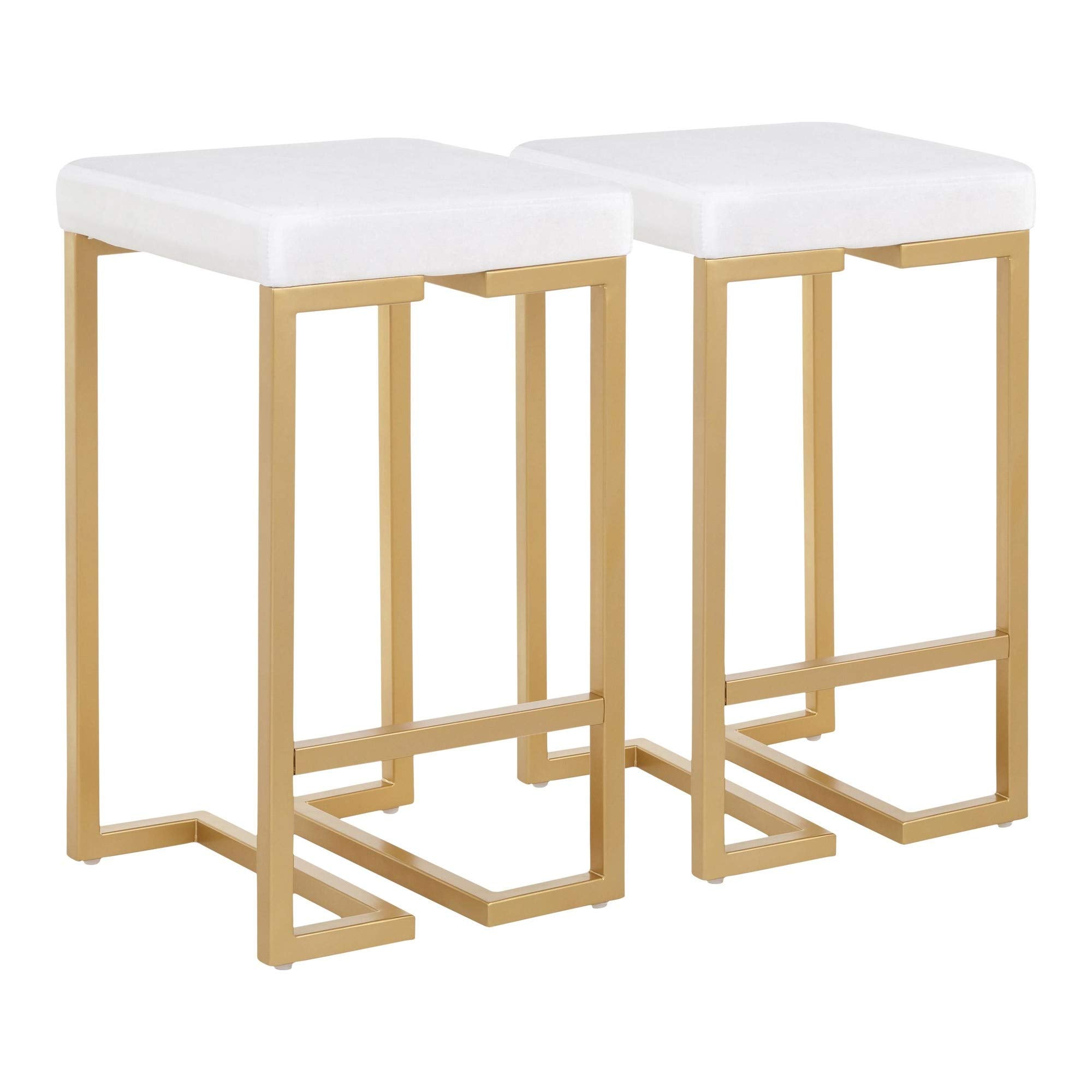 Midas 26 Contemporary-Glam Counter Stool In Gold With White Velvet Cushion By Lumisource - Set Of 2