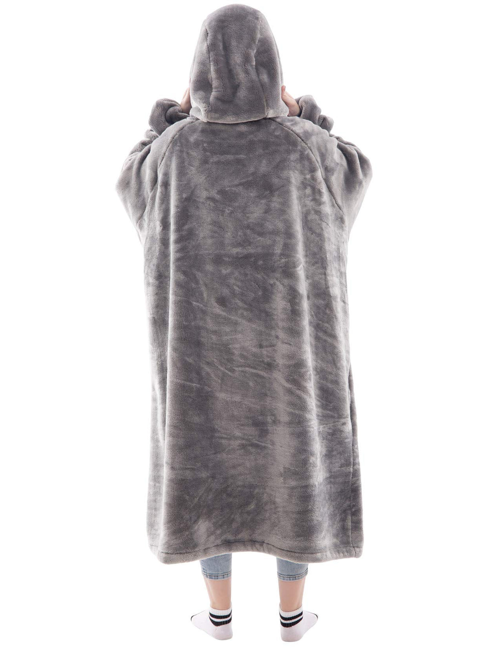 Waitu Wearable Blanket Hoodie, Thick Flannel, Adult Size, Gray, Model HGBK622 - Super Warm & Cozy with Sleeves and Giant Pocket