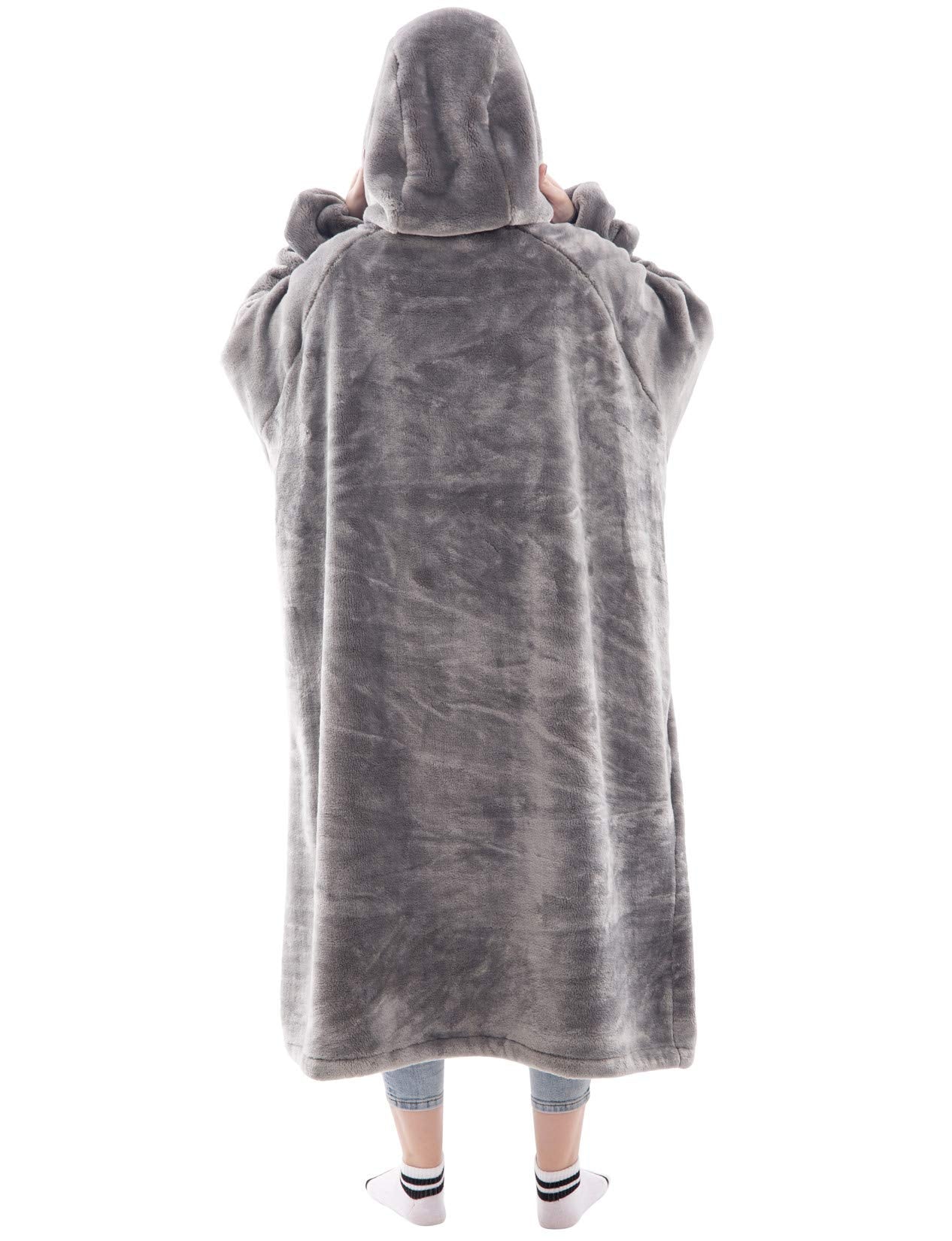 Waitu Wearable Blanket Hoodie, Thick Flannel, Adult Size, Gray, Model HGBK622 - Super Warm & Cozy with Sleeves and Giant Pocket