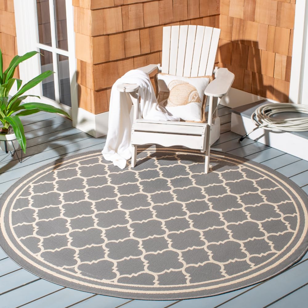 SAFAVIEH Courtyard Collection 710 Round Anthracite/Beige CY6918 Trellis Indoor/ Outdoor Splashproof Easy Scrubbing Patio Backya