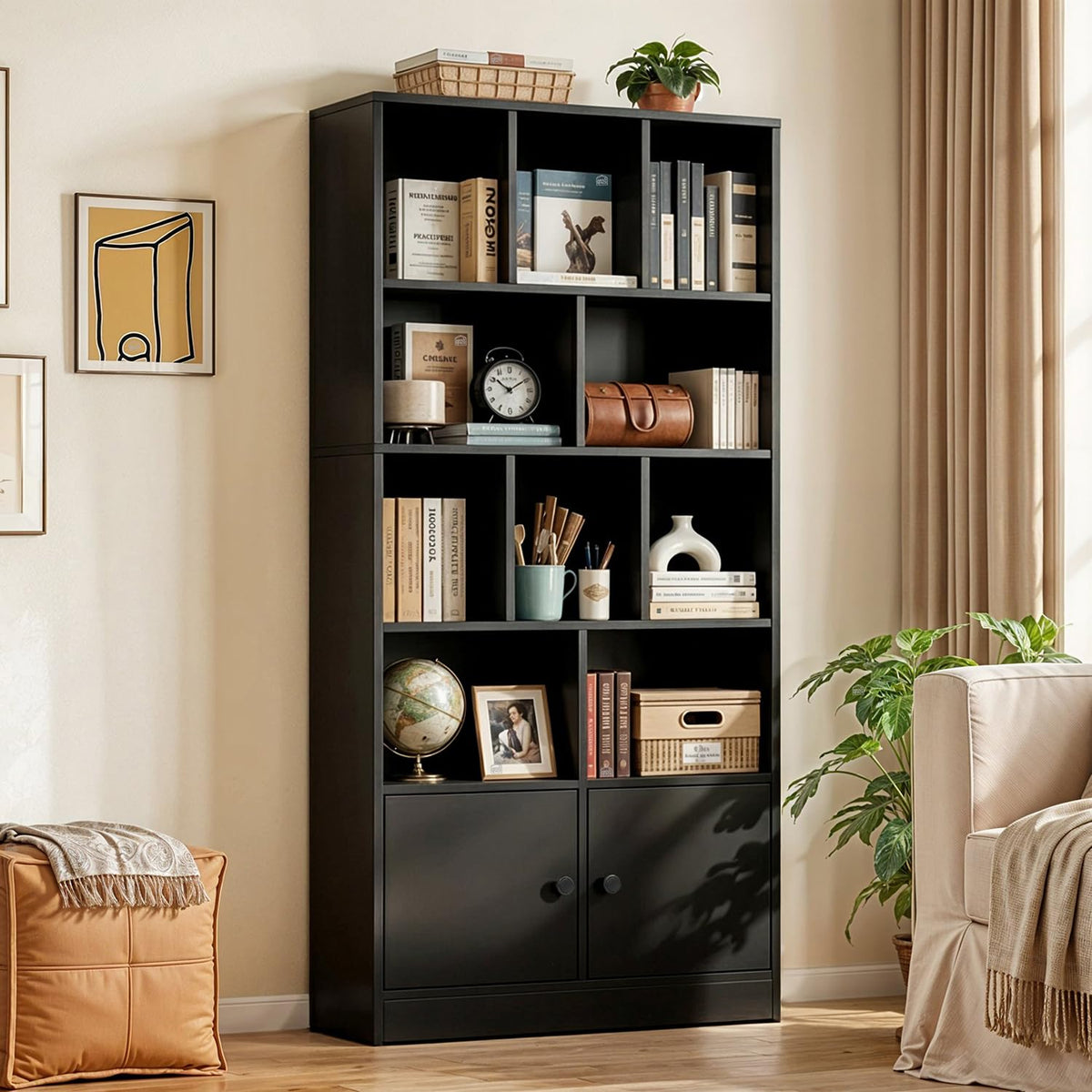 ABOUT SPACE Tall Book Shelf for Home  10 Shelves with Bottom Closed Compartment Engineered Wood Book Rack for Study Room Book O