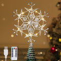 Lewondr Christmas Tree Topper, Metal Frame Snowflake Christmas Tree Topper with 15 Light Beads, USB Powered & Remote Control Tre