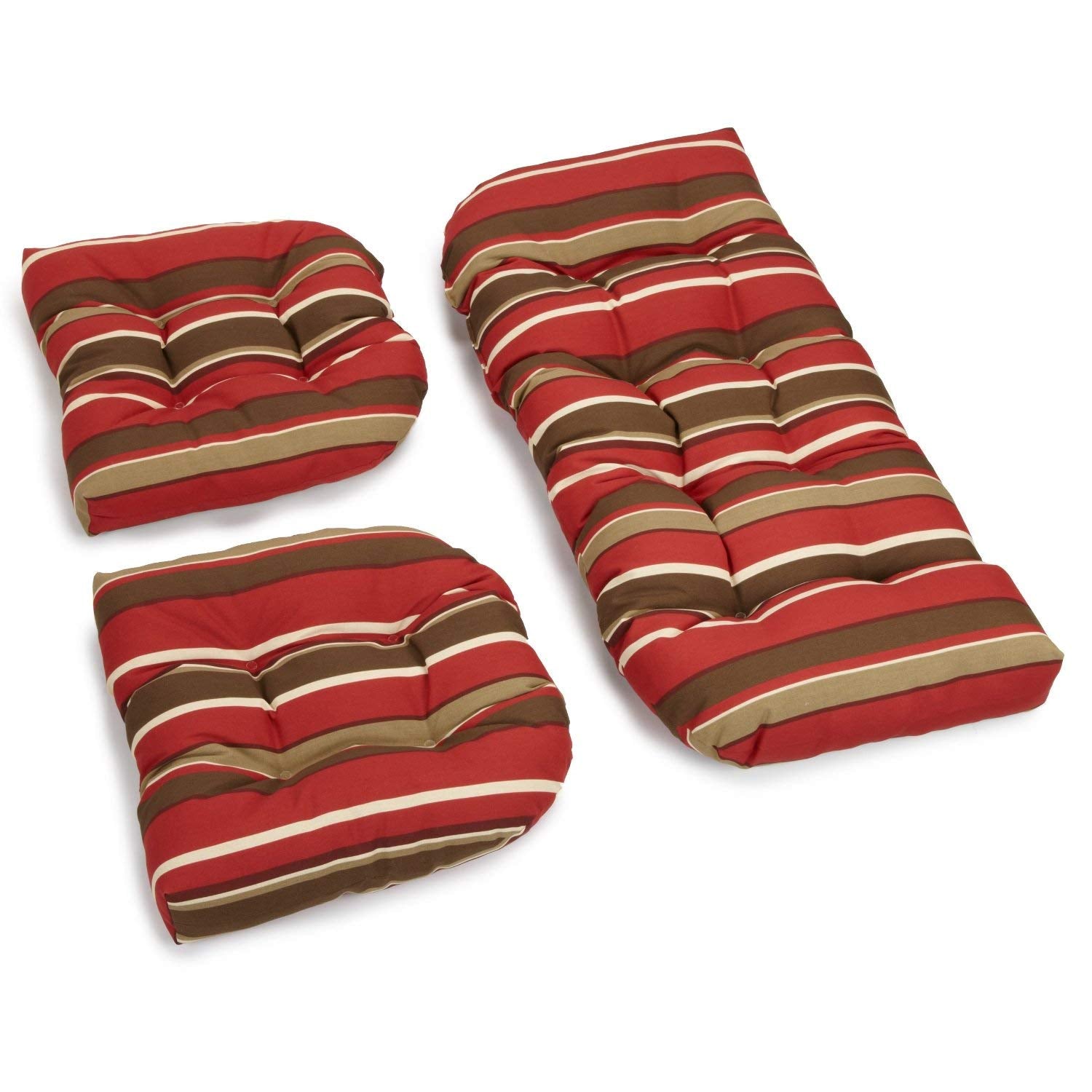 Blazing Needles Outdoor Rounded Back Settee Cushion Set, Montserrat Sangria 3 Count
